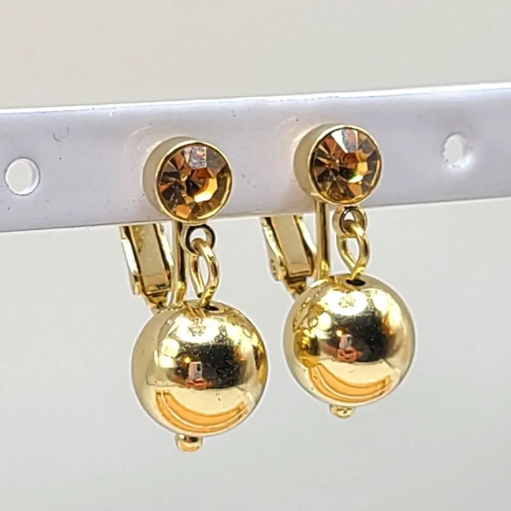 Joan Rivers Gold clip on Earrings with Crystal Rhinestone